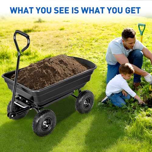 Yesker Garden Carts - 600lbs Dump Wagon with All Terrain Inflatable Wheels for Yard Lawn Farms Gardening - Heavy Duty Utility Outdoor Hauling Wheelbarrow - Thumbnail 7