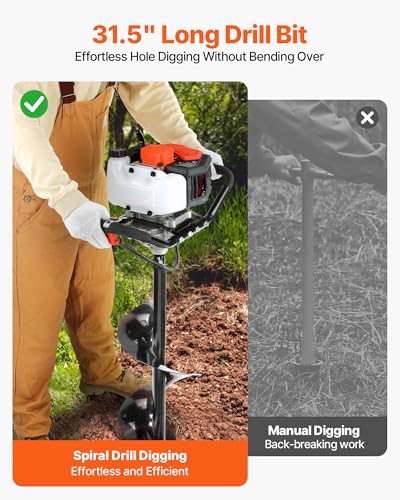 Image of VEVOR Gas Powered Post Hole Digger, 52cc Post Hole Auger with 6 inch & 10 inch Bits, 3 Extension Rods, 1450W Heavy-Duty Earth Auger for Fence Posts, Deck /Pergola Posts, Plant /Tree Planting, EPA Listed