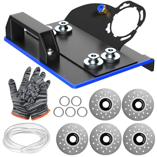 Angle Grinder Stand for Tile 45° Chamfer Cutting Tile Chamfering Tool with 3 Saw Blades 2 Meter Long Hose & Gloves 100 -Type Angle Bracket Grinder Holder for Ceramic Stone Cutting(Black)