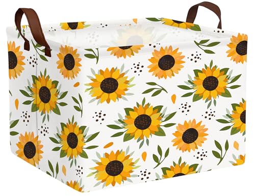 Image of Sunflower Empty Gift Storage Basket Collapsible Canvas Baby Toy Bin Decor(Yellow)