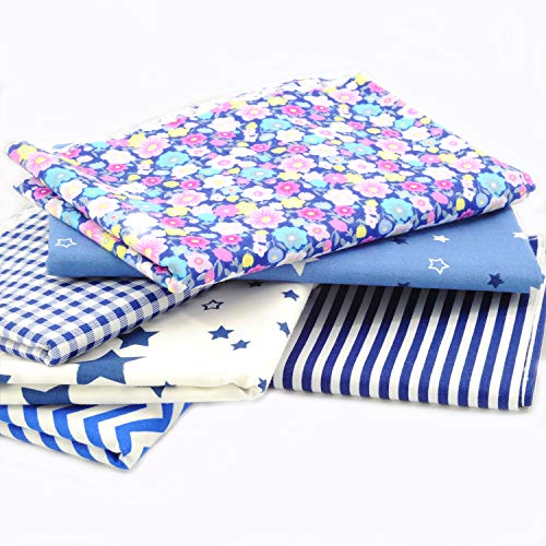Fat Quarter Fabric Bundles Pre-Cut Quilting Cotton Twill Printed Assortments,Good Quality Craft Cloth Bundle Squares,DIY for Sewing Crafting Rose Flavor(Blue,18 by 20.5Inch) - Thumbnail 2