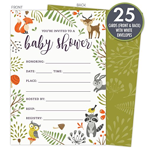 Woodland Baby Shower Invitations With Owl And Forest Animals. Set Of 25 Fill-In Style Blank Cards And Envelopes. Unisex Design Suitable For Boy Or Girl. #TOP1