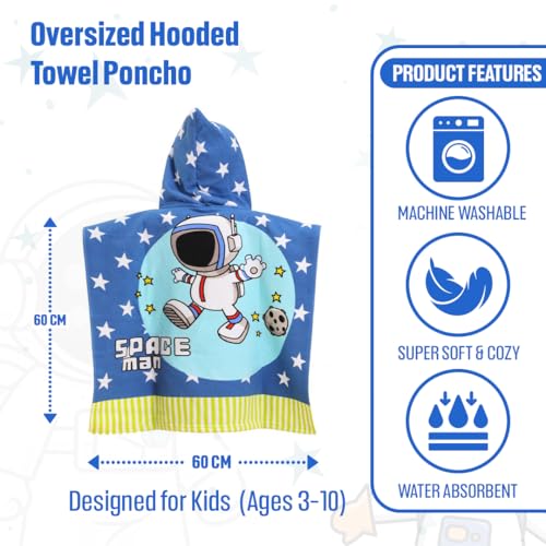 Image of TONY STARK Poncho Towel for Kids, Beach Towel with Hoodie, 60x60cm Travel Towel for 1-7 Years Girls and Boys, Soft Microfiber Sleeved Poncho (Space Explorer)