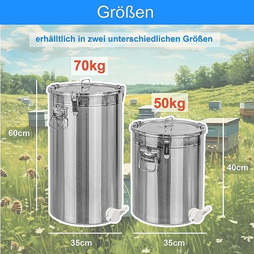 ONPIRA Edelstahl Honig Abfülleimer mit Quetschhahn Abfüllbehälter in 4 Varianten auswählbar (50kg, Kunststoff Quetschhahn)