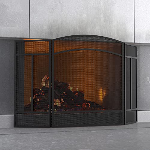 Accesorios de Chimenea 40 Pantalla para chimenea Fire Beauty de 3 paneles, hierro forjado, 122 cm (L) x 74 cm (A) cubierta protectora contra chispas (lijada, color negro)