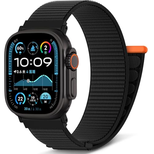 AMSKY Nylon Sport Loop Band Kompatibel mit Apple Watch Armband 40mm 42mm 46mm 44mm 45mm 41mm 38mm 49mm, für iWatch Series 11 10 9 8 7 6 5 4, Ultra SE 3 2 1, Schwarz Orange, 46mm/44mm/45mm/49mm