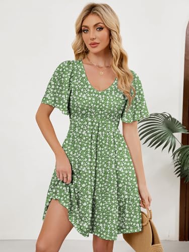 Image of UEAL Womens Cute Floral Smocked V Neck Flutter Sleeve Sundress with Pockets Casual Spring Summer Dresses for Women 2026