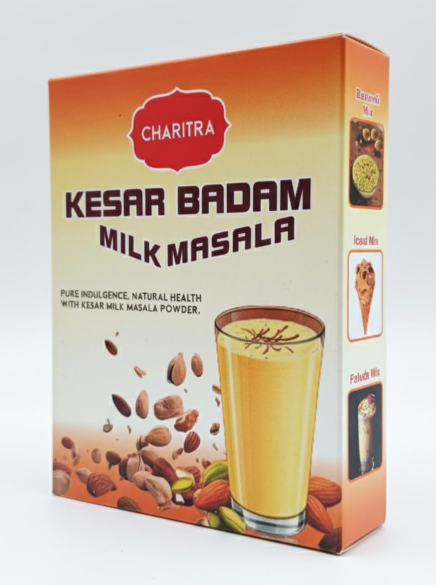 CHARITRA ENTERPRISE® Kesar Badam Milk Masala Powder, Premium Saffron Almond Drink Mix with Natural Ingredients, No Sugar Added, Traditional Indian Milk Enhancer for Pure Indulgence (100 g)-image-13