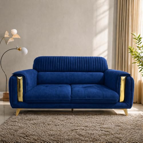 Image of Casaliving Gelio 3 Seater Sofa Set for Living Room (Blue Colour) Premium Fabric Sofa