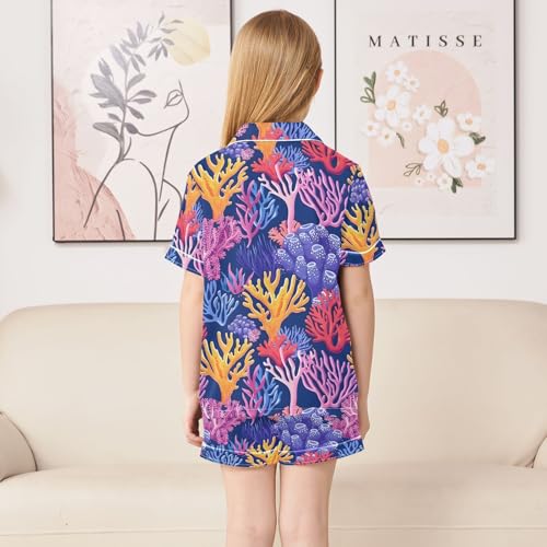 ALAZA Coral Reef Sea Satin Pajamas Set Short Sleeve Button Down Sleepwear Summer Pjs 2 Piece4