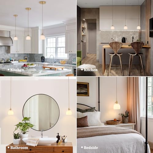 Image of Shenmoyl Pendant Light with White Tulip Glass Lmapshade, Brass Vintage Pendant Light Adjustable Hanging Light for Kitchen Island Dining Room Hallway