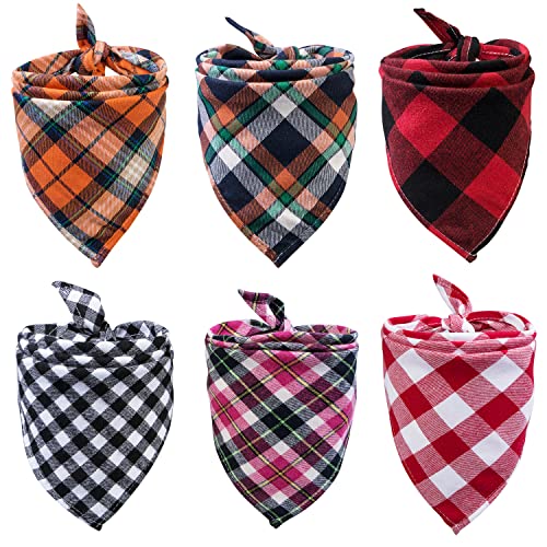 6 Pack of Dog Bandana Washable Reversible Triangle Bibs Scarf, Fall Halloween Thanksgiving Christmas Dog Dandanas Plaid Painting Kerchief for Small/Medium Dogs Cats Costume New Year Gifts