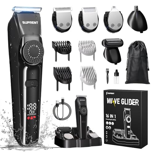 SUPRENT Barttrimmer Herren, All-in-1Bartschneider Nasenhaartrimmer Kabellos, 210 Min Laufzeit & Wasserdicht Rasierer Elektrisch mit 40 Längen, Trimmer für Gesicht/Kopf/Körper