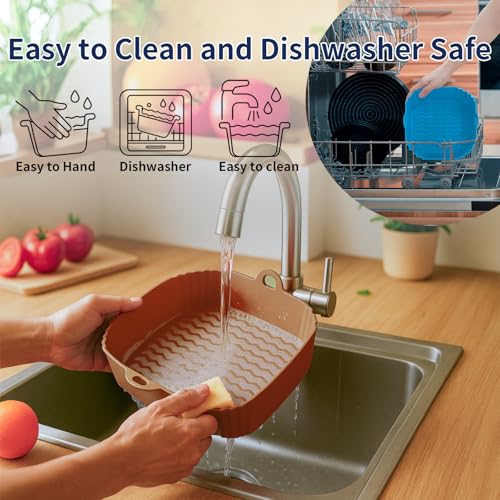 9 Inch Large Air Fryer Silicone Liners - 2 PCS Square Reusable AirFryer Basket Liners for 5-8QT Air fryer, Air fryer Accessories for Baking Roasting Microwave (Black + Brown)