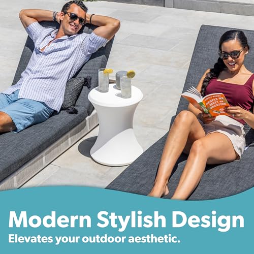Image of Coast Modern Outdoor Side Table - Lounger Table for Inside Pool or on Patio - All-Weather Furniture for Sun Shelf Up to 15 inch - White