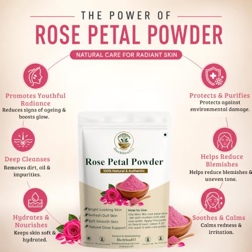 Image of Rose Petal Powder - 250g | Antioxidant Support To Revitalize Skin Health | 100% Pure & Natural | Rose Powder for Face Mask, Tanning & Glowing Skin.