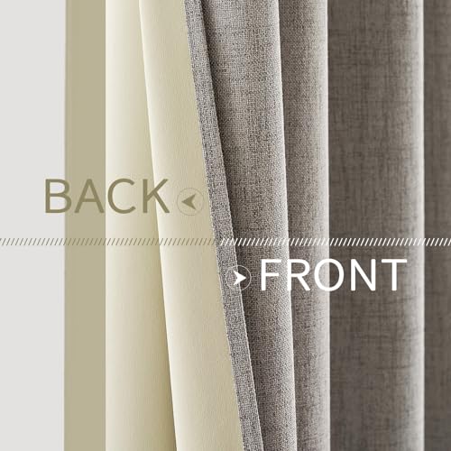 Image of MIULEE 100% Blackout Linen Textured Curtains for Bedroom Solid Thermal Insulated Warm Taupe Grommet Room Darkening Curtains & Drapes Luxury Decor for Living Room 52 x 90 Inch (2 Panels)