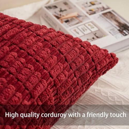 Image of Pack of 2 Corduroy Decorative Throw Pillow Covers 24x24 Inch, Wine Red