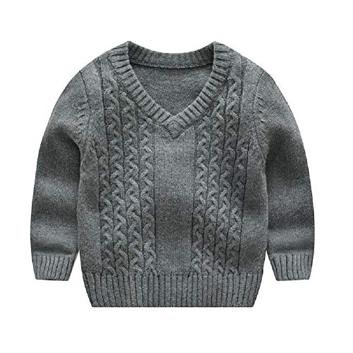 Jojobaby Toddler Baby Boy Girl Cable Knit Pullover Sweater Cotton Lined Warm Sweatshirt Gray