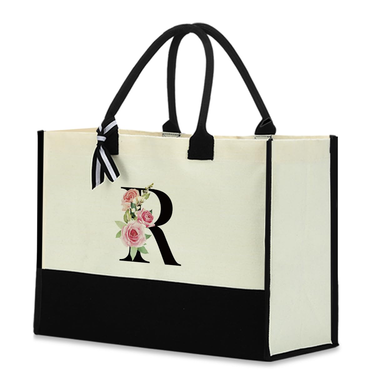 Monogrammed Tote Bags Floral Letter Initial Bag Personalized Beach Bag Monogrammed Gifts for Women Bridesmaids Wedding