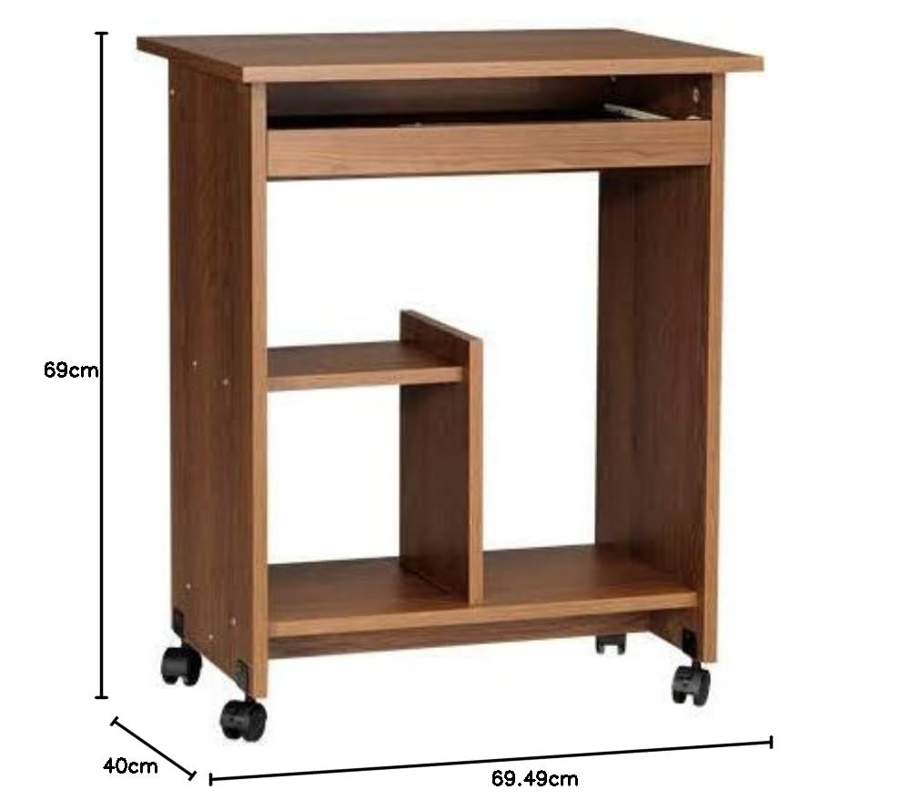 Image of Jap Industries - Brown Computer Desk with Space for Books for Home and Office (with Attached Wheels)