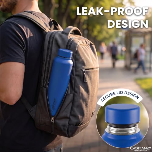 Image of CASPIAN / / / Astra Stainless Steel Water Bottle 1 litre (1000 ml) | Single Wall, Leakproof & BPA-Free | Reusable Metal Bottle for Fridge, Home, Office, Gym, School & Travel, Blueberry Blue, Pack of 1