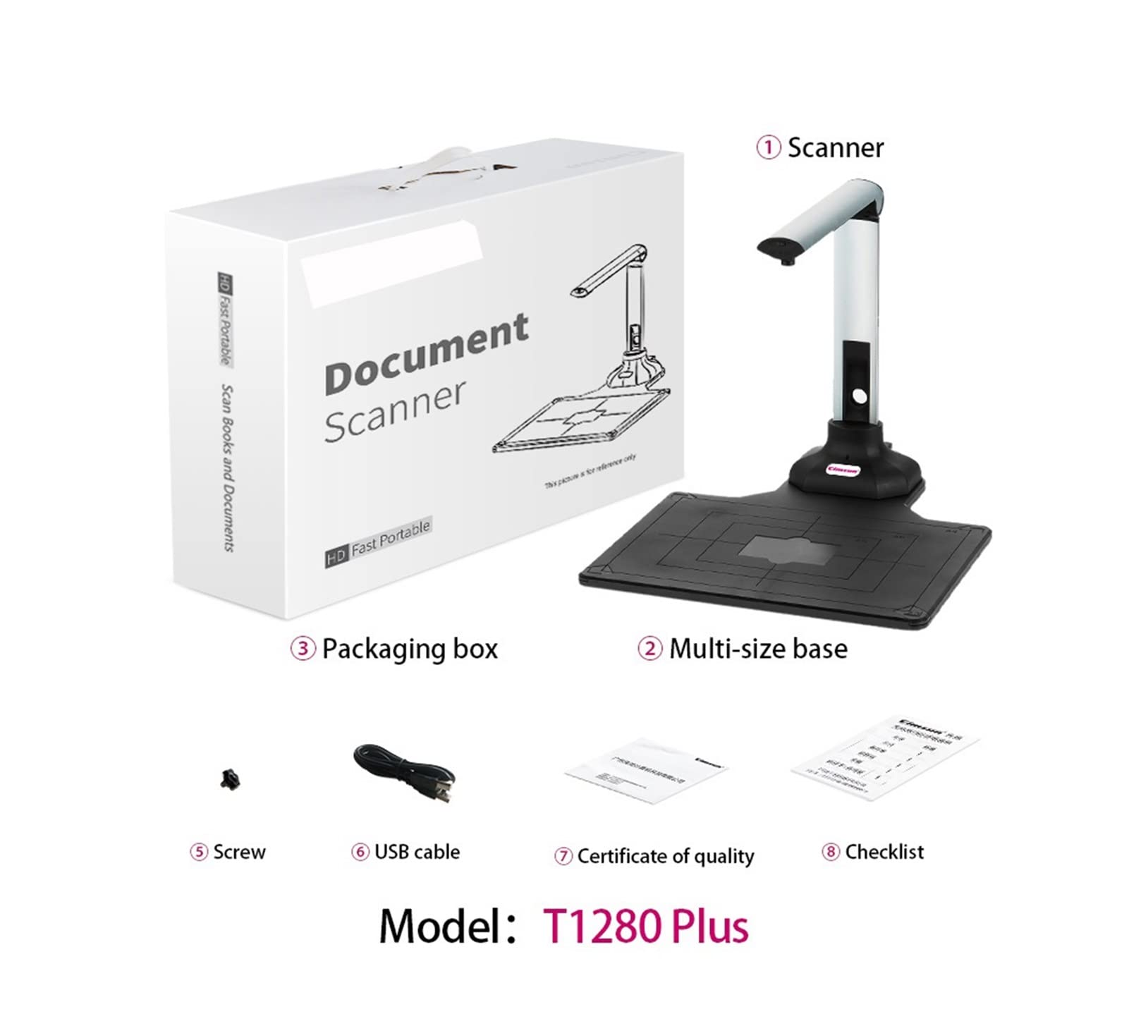 Skanery dokumentów, Wersja Scanner T1280 Plus Hard Base Book Dokument Kamera 12 Mega-Pixel Camera HD. Rozmiar A4 angielski oprogramowanie do biura/szkoły