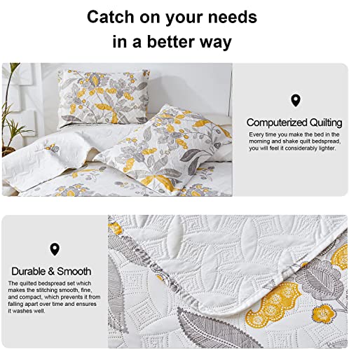 Full/Queen Size Quilt Sets Floral Bedspread Coverlet Queen Summer Lightweight Flower Quilt Bedding Countryside Reversible Bedspread Set Plant Green Leaves Yellow Flower Home Quilts Collections #TOP5