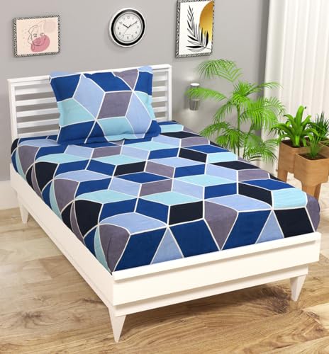 Image of HOMEKART (110 TC & 110 GSM 100% Cotton Feel Bedsheet for Single Bed with One King Size Pillow Covers Soft /Breathable Wrinkel Free -60x90 Inches - (Dark & Blu)