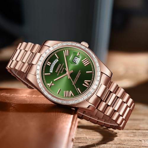 Image of NIBOSI Watches for Men Analog Quartz Diamond Bezel Stainless Steel Dial Rose Gold Silver Mens Watch Waterproof Business Classic Dress Wrist Watch with Day Date