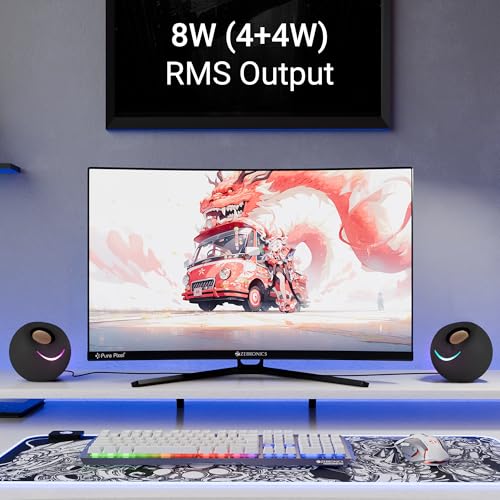 ZEBRONICS Blues 2.0 Computer Speakers, 8 Watts, 45° Elevated Drivers, Dual Passive Radiators, USB Powered, AUX, Volume Control Knob, RGB LED, for... - Image 2