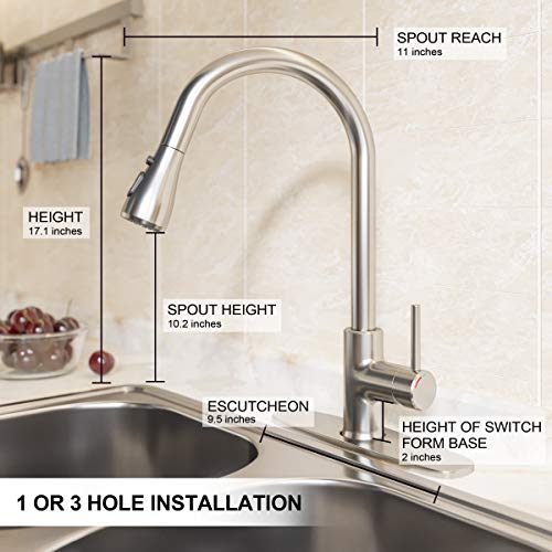 Kitchen Faucet with Pull Down Sprayer, Kitchen Sink Faucet, Single Handle High Arc Pull Out Brushed Nickel Sinks Faucet