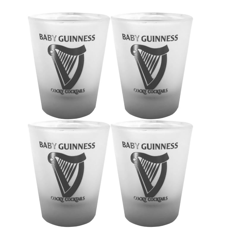 Baby Guinness Frosted Shot Glasses x 4 Pack by Cocky Cocktails (4 Pack Frosted)