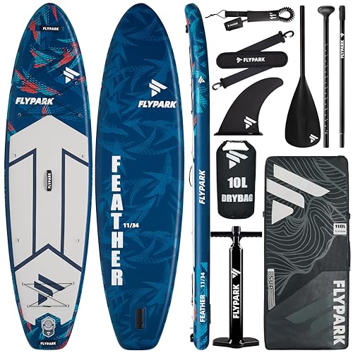 Flypark 11'x34 Inflatable Paddle Boards, Extra Wide SUP for 420lbs/3Adults, Yoga Stand Up Paddle...