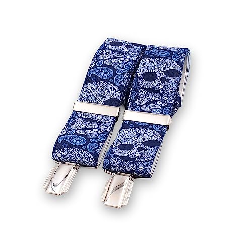Tirantes Hombre Calaveras Cachemira Hechos a mano. Tirantes para pantalones hombre con 3 pinzas...