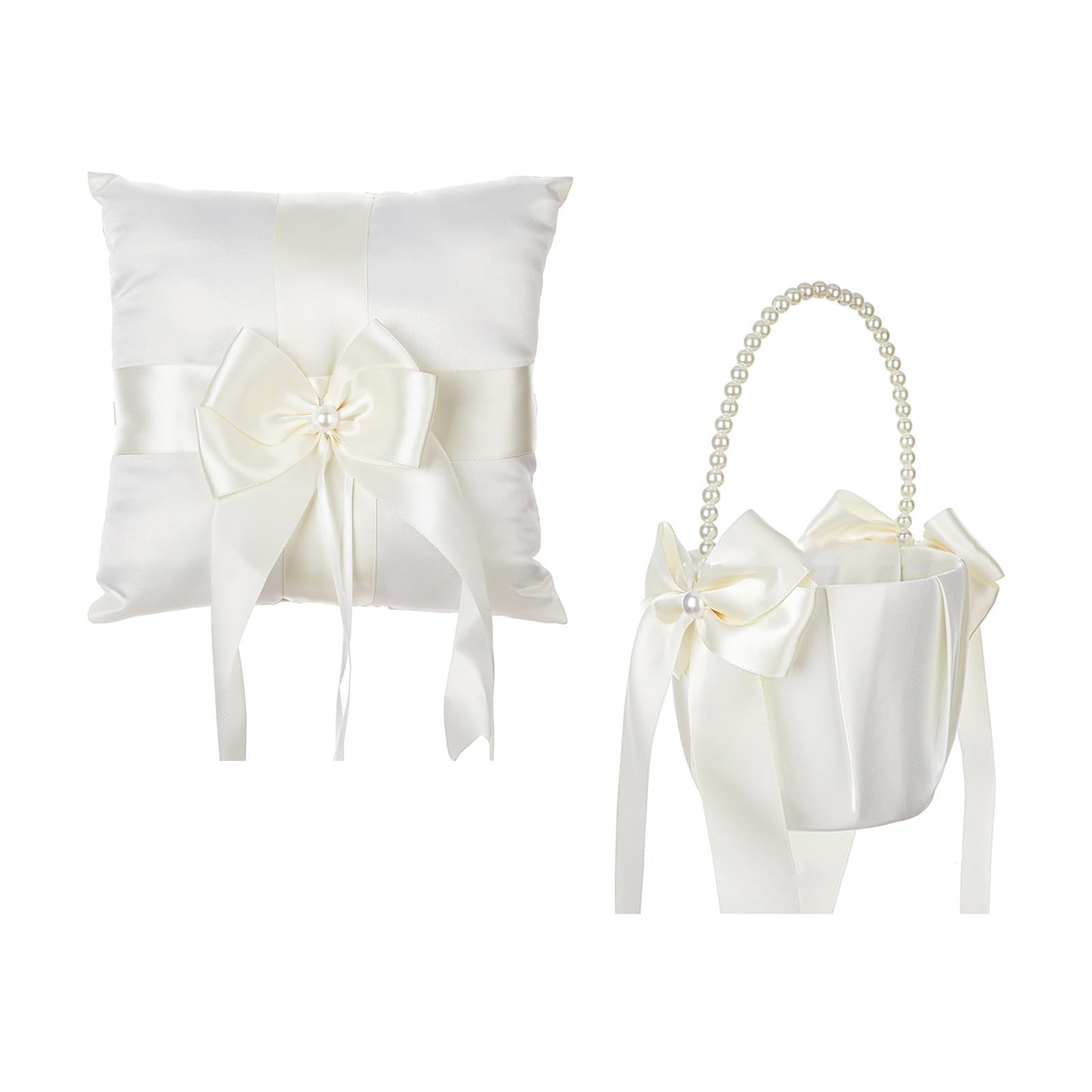 JSGHGDF Rings Bearer Basket Soft Cushion Bows Rings Bearer Basket for Bridal & Banquets Punnet Bows Western Wedding Set