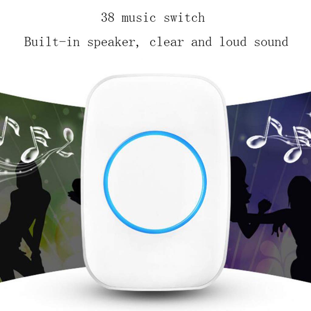 Campanello wireless con 38 suonerie, IP44, impermeabile, 3 livelli di volume, 6 trasmettitori a pulsante, 1 ricevitore plugin (bianco)