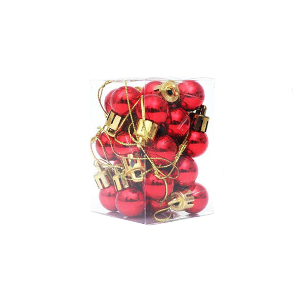 LIOOBO 24Pcs Christmas Baubles Mini Ball Hanging Red Balls Christmas Tree Decor Ornaments 2cm