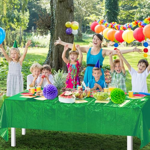 Image of 4 Pcs Iridescent Green Tablecloth Party Decorations, Holographic Foil Green Table Cloth, Disposable Rectangle Laser Table Cover for Baby Shower Wedding Birthday Witch Party Supplies, 54x108 Inch