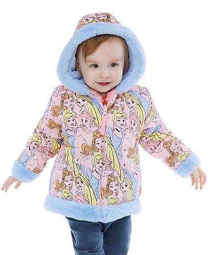 Disney Girls Puffer/Faux Fur Hooded Reversible Jacket (US, Age, 4 Years, Pink Princess)4