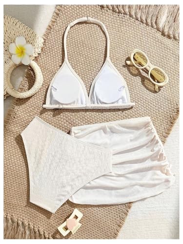 Image of SHENHE Girl's 3 Piece Swimsuits with Cover Up Skirt Halter Triangle Bathing Suits Bikini Set