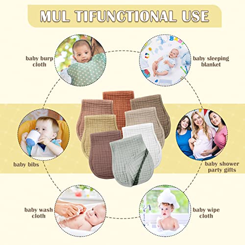 Image of Frienda 8 Pieces Muslin Burp Cloths for Baby Cotton Burp Cloth 10 x 20 Inches Multi Colors Muslin Washcloths Diapers 4 Absorbent Layers Newborn Face Towels for Baby Boy Girl Unisex (Warm Colors)