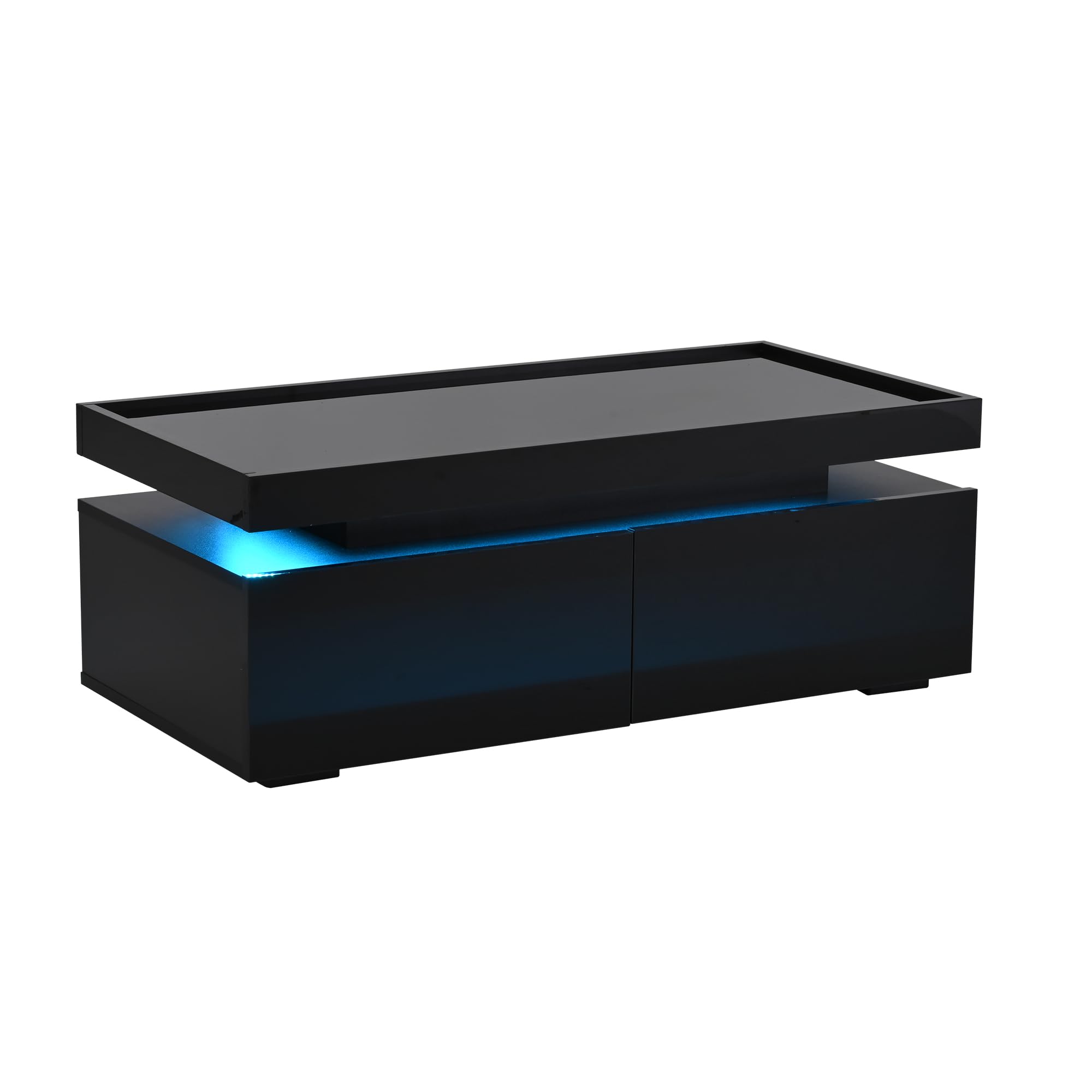 Stolik kawowy 95 x 45 x 35 cm czarny | stół do salonu, stolik kawowy | Nowoczesny stół do salonu z diodami LED, miejscem do przechowywania i szufladami – idealny jako stolik na co dzień i