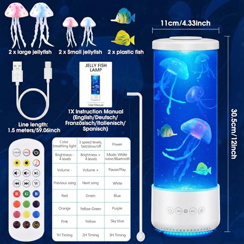 Image of Jellyfish Lamp with Bluetooth Speaker,12 White Noise Changing LED Night Light,Sensory Aquarium Calming Relax for Autistic ADHD, Alleviating Stress and Anxiety in Children Kids Adults,Home Office Decor
