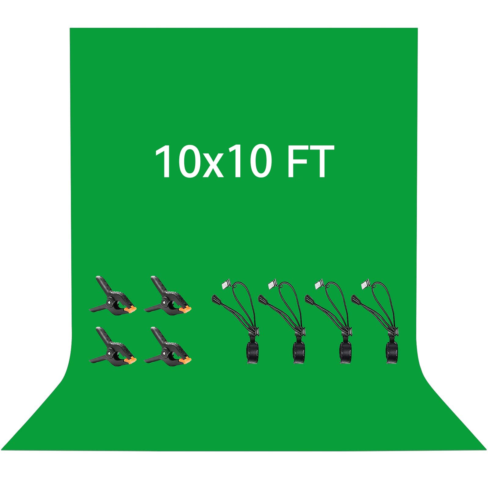 Green Screen Backdrop 3 x 3 M / 10 x10 FT, Vevelux 100% Polyester Photography Background with 4 Spring Clamps & 4 Anti-Wrinkle Backdrop Clips Foldable Green Screen for Studio Photo Video Shooting