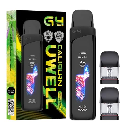 Uwell Caliburn G4 Pro Vape Kit [Stripe Black] - 2.5A Fast Charge 1800mAh Battery 35W Output Smart Touchscreen Anti-Leak - Works with Caliburn GPP Pods - No Nicotine
