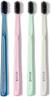 Boka Classic Extra Soft Charcoal Toothbrush: Tapered Bristles, Bioplastic Handle, Travel Cap - Pack of 4, Dentist-Approved for Adults & Kids