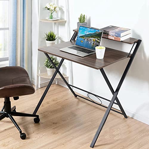 Image of Expresso Adjustable Multipurpose Foldable Computer Desk Table for Study Home Office Folding Laptop Table Writing Desk Compact Study Reading Table Small Spaces Brown