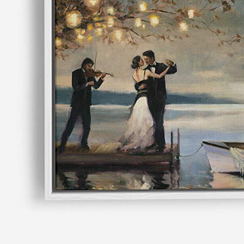 Twilight Romance Canvas Wall Art, 24"X36" Romantic Couple Dancing By Lake Oil Painting Wall Art Home Decor For Living Room Bedroom Gallery Wrapped (24"X36", Gallery Warp + Floating Frame-White) #TOP3
