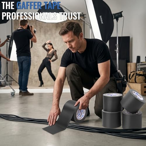 Image of New Upgrade Gaffer Tape Bulk 4 Pack, 11 Mil Industrial Grade Gaffer Tape, 4'' x 30 Yards, Strong Adhesion, Easily Remove No Residue, Professional Matte Finish No Reflection, Black Cloth Tape for Stage